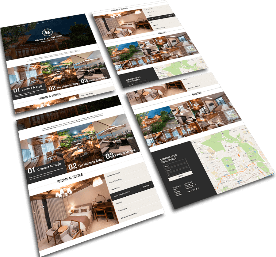 Web design and layout for a luxury hotel website showcasing modern aesthetics and features for web development in Saudi Arabia.