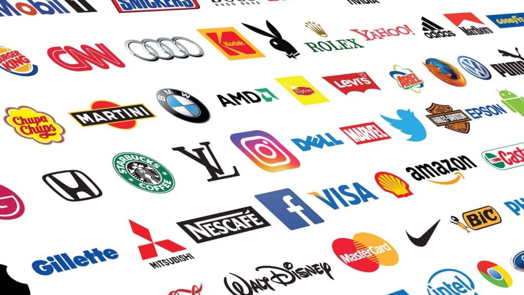 A collection of famous global brand logos, including luxury brands and mainstream names, representing strong brand personas and effective brand management.