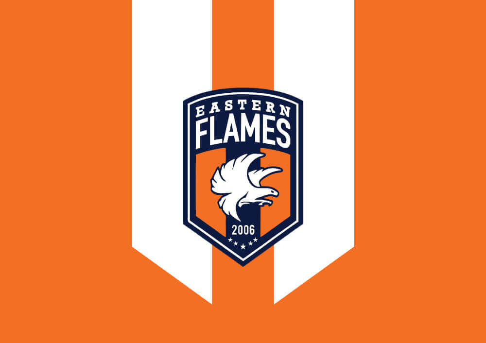 Eastern Flames Football Club Logo on Orange Background